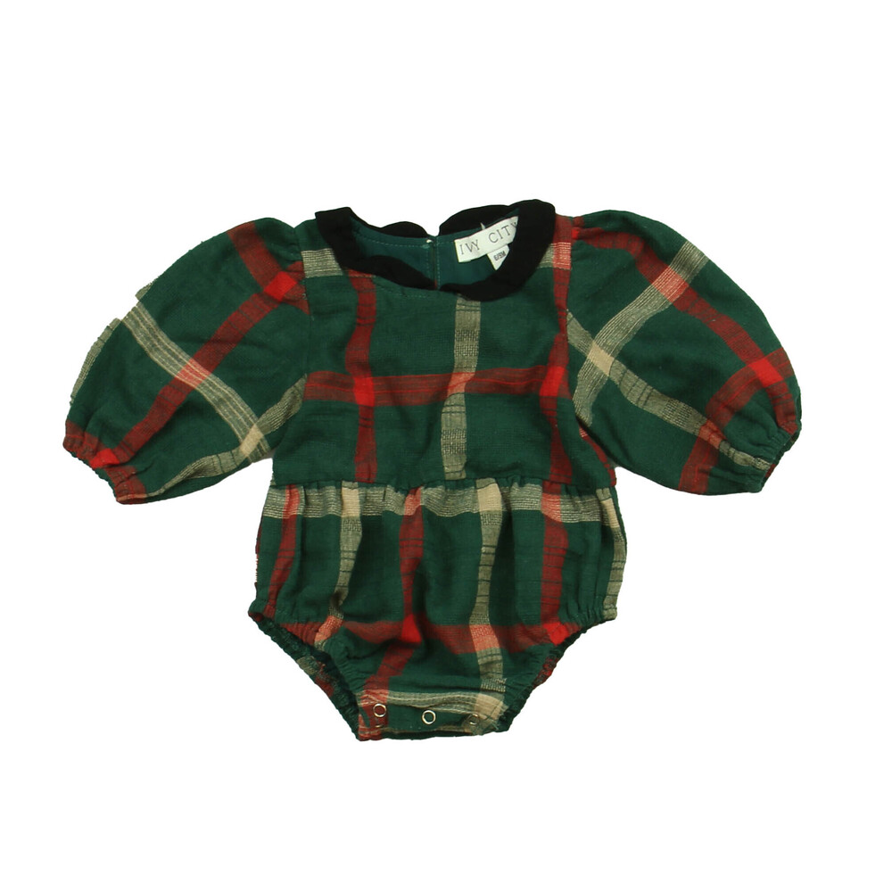 Ivy City Girls Green Plaid Onesie size: 6-9 Months